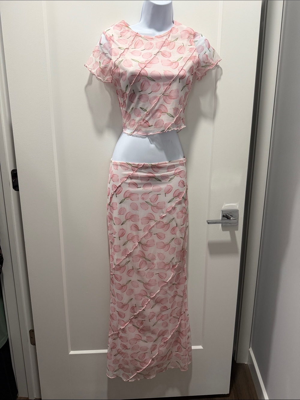Pink Floral Sheer Maxi Skirt - Feminine Summer Style